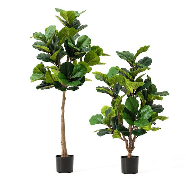 3. 5ft. & 5ft. Artificial Faux Fiddle Leaf Fig Trees in Pot (Set of 2)