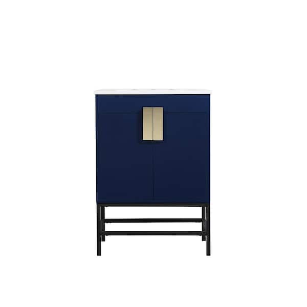 Unbranded Timeless Home 19 in. W x 24 in. D x 33.5 in. H Bath Vanity in Blue with Ivory White Engineered Stone Top