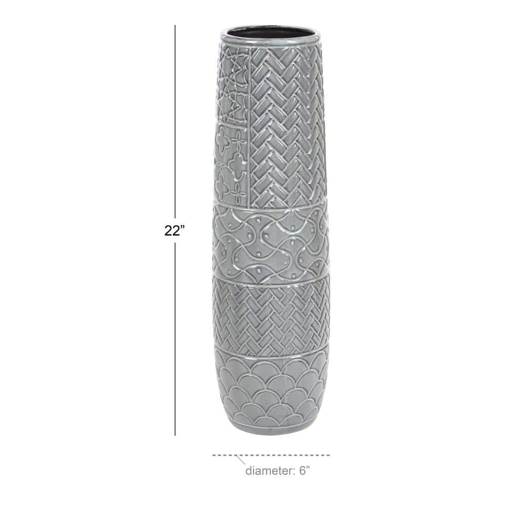 Gray Ceramic Eclectic Decorative Floor Vase with Patterns, 22"