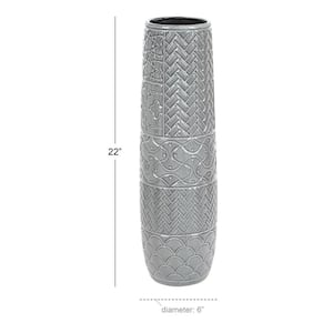 22 in. Gray Ceramic Decorative Vase with Varying Patterns