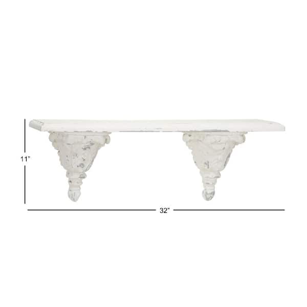 13 in. x 40 in. White Wood Farmhouse Wall Shelf