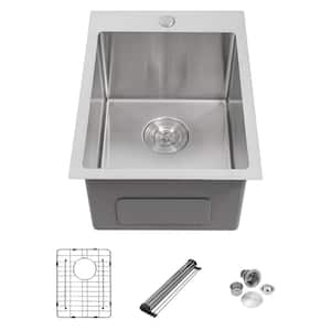 15 in. 16-Guage Stainless Steel 15 x 20 in. Single Bowl Drop-In Kitchen Bar Sink