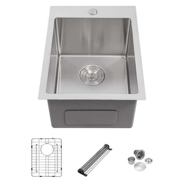 Logmey 15 in. 16-Guage Stainless Steel 15 x 20 in. Single Bowl Drop-In Kitchen Bar Sink