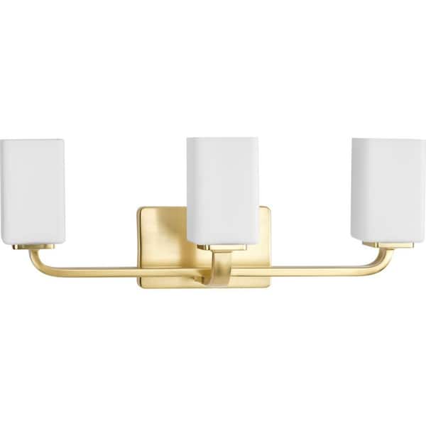 Progress Lighting Cowan 23.5 in. 3-Light Satin Brass Vanity Light with Etched Glass Shades Modern for Bath and Vanity