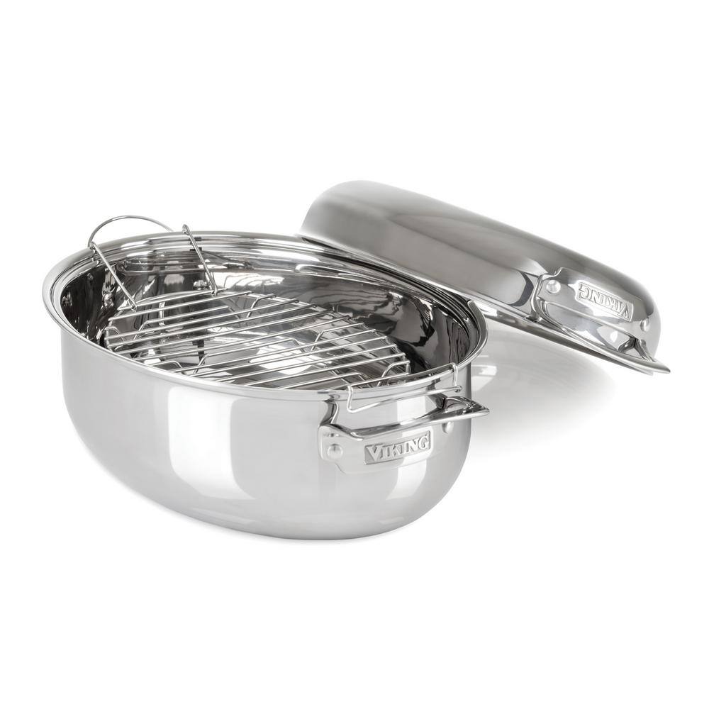 Viking 8.5 Quart Stainless Steel Oval Dutch Oven with Lid and Rack