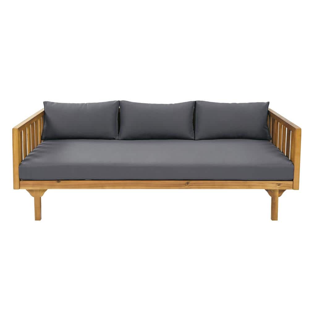 Acacia Wood Outdoor 3-Seater Couch Bed for patio lawn backyard poolside wit