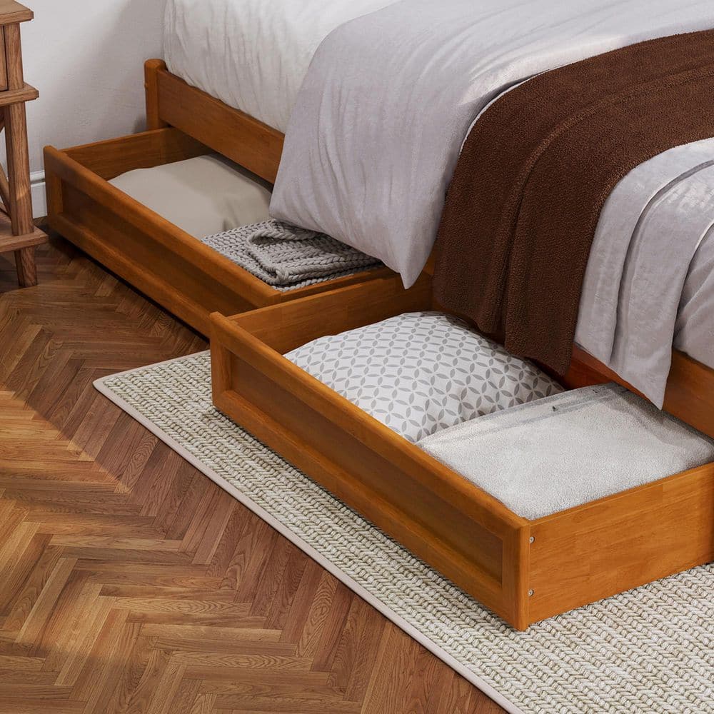 Wesley Walnut Brown Solid Wood Frame King Platform Bed with Panel Footboard and Storage Drawers - thumbnail 9