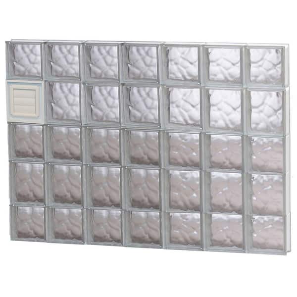 Clearly Secure 40.25 in. x 32.75 in. x 3.125 in. Frameless Wave Pattern Glass Block Window with Dryer Vent