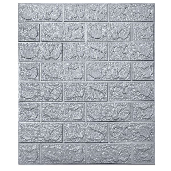 Art3d 30 Pcs Peel and Stick 3D Brick Wallpaper in Grey, Faux Foam