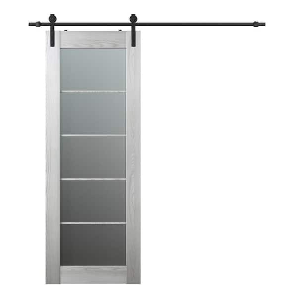 Belldinni Vona 18 in. x 84 in. 5-Lite Frosted Glass Ribeira Ash Finished Composite Wood Sliding Barn Door with Hardware Kit