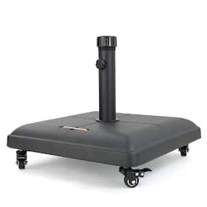 Modern Wheelie Square Concrete Patio Umbrella Base and Stainless Steel Pole Handle Material for Outdoor Use in Black