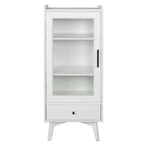 19.75 in. W x 13.75 in. D x 46 in. H Bathroom Storage Cabinet with Glass Door and Adjustable Shelves and 1-Drawer,White