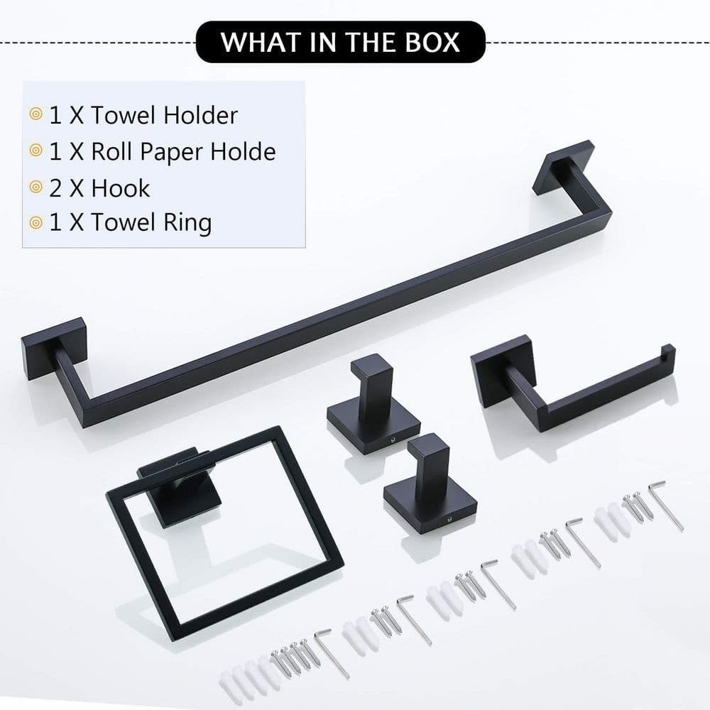 Matte Black 5-Piece Stainless Steel Bathroom Hardware Set