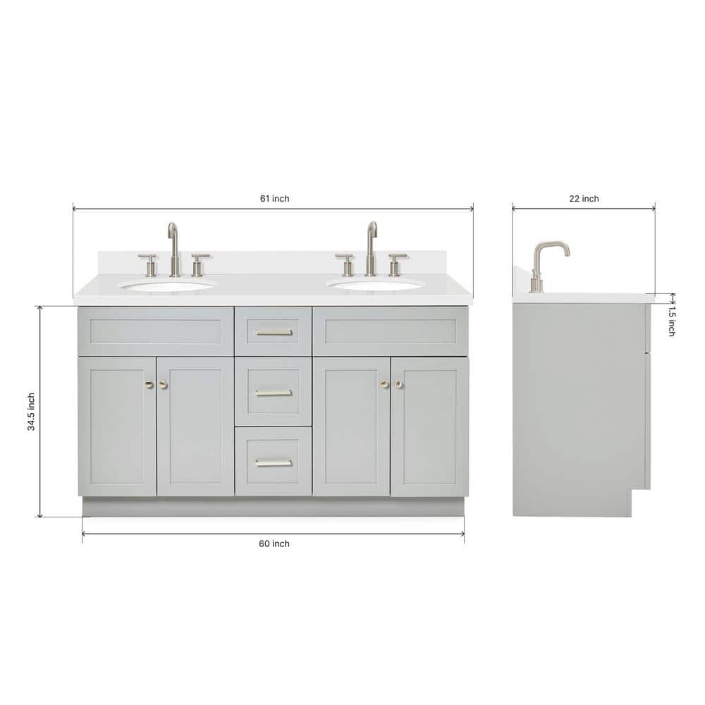 Hamlet 61" Grey Double Basin Vanity with White Quartz Top