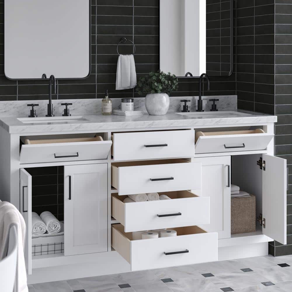 White Marble Top Freestanding Double Vanity with Storage