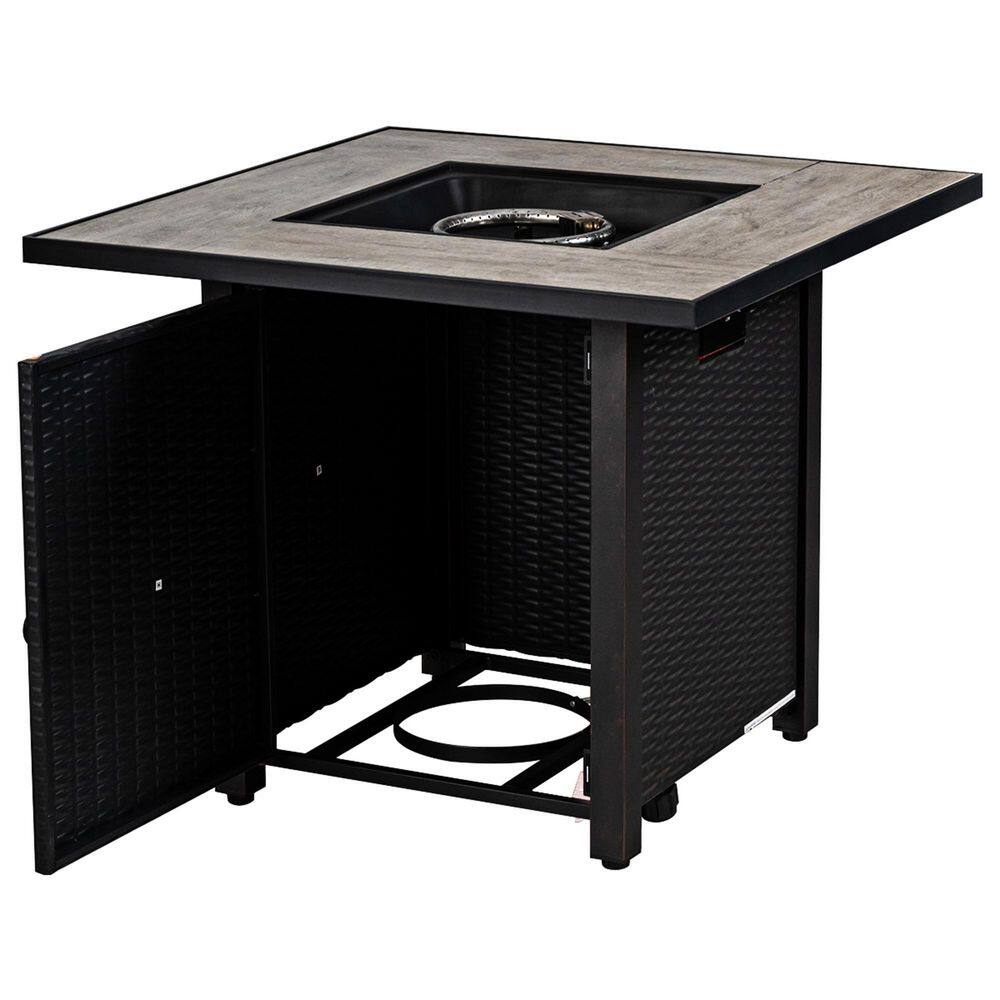 30" Black Steel Square Gas Fire Pit Table with Ceramic Tile Top