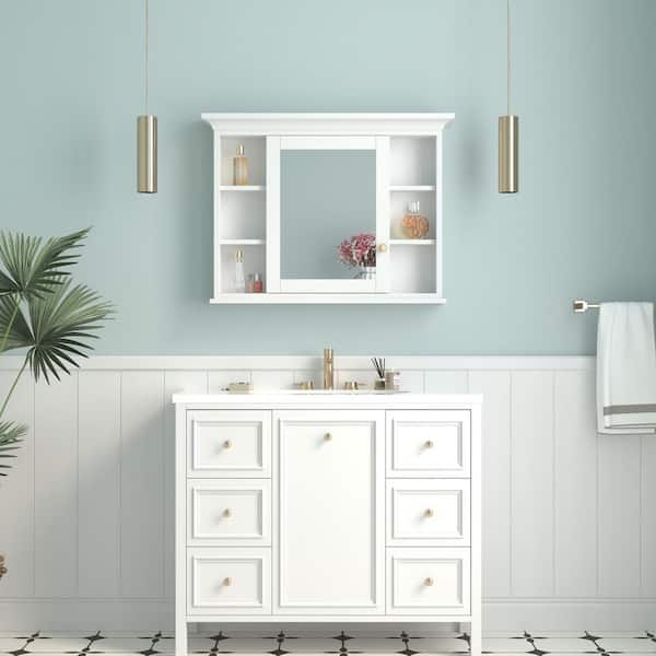 FORCLOVER 40.1 in. W x 6.9 in. D x 30 in. H Rectangular Wood Surface Mount Medicine Cabinet with Mirror