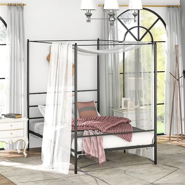 78 in. W Black Metal Canopy Bed Frame Full Platform Bed SW 78 in. W Black Metal Canopy Bed Frame Full Platform Bed SW