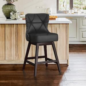 Zola 26 in. Black Wood Frame Faux Leather Upholstered Swivel Bar Stool (Set of 1)