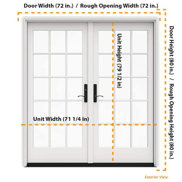 72 in. x 80 in. W-5500 White Clad Wood Right-Hand 15 Lite French Patio Door  w/Unfinished Interior