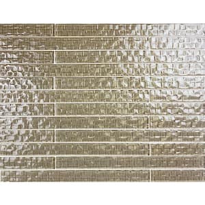 Coastal Style Rectangle 1 in. x 12 in. Glossy Textured Olive Brown Glass and Trim Wall and Pool Tile (16 sq. ft./Case)