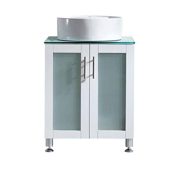 ROSWELL Tuscany 24 in. W x 22 in. D x 30 in. H Vanity in White with Glass Vanity Top in Aqua Green with White Basin