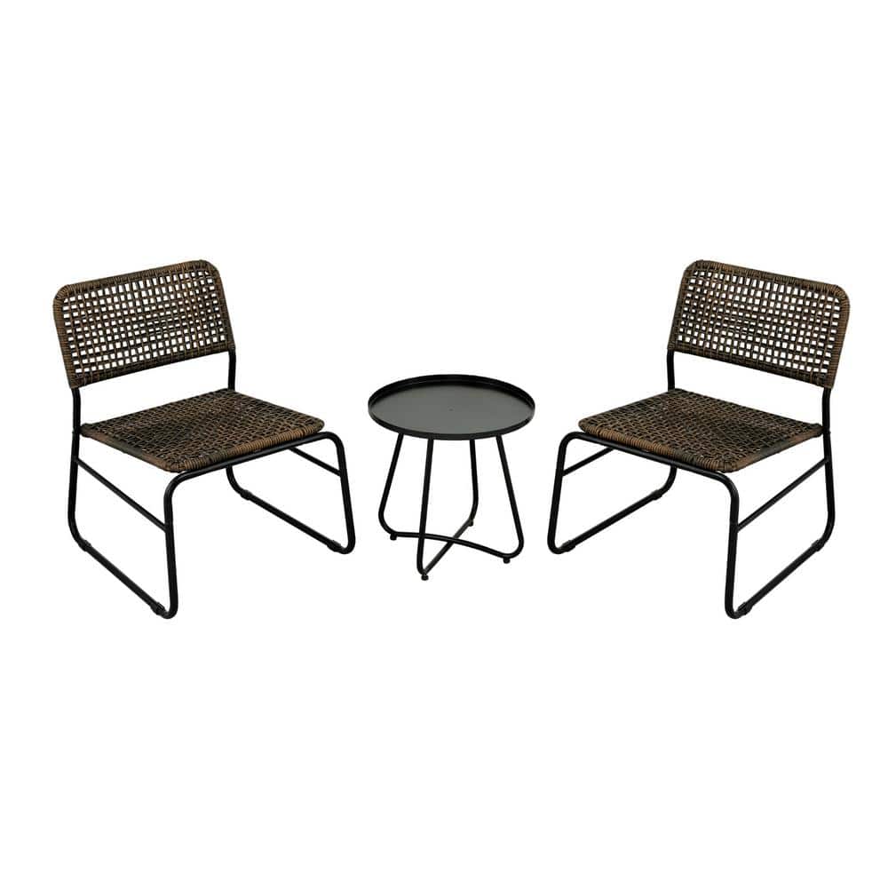 Black and Brown 3-Piece Wicker Patio Conversation Seating Set with Modern R