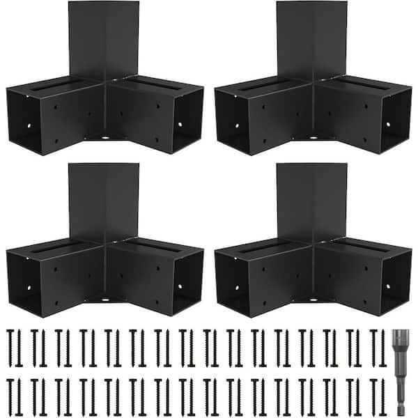 4 in. x 4 in. 3-Way Right Angle Corner Pergola Brackets for Gazebos, Patios and Gardens (4Pcs)