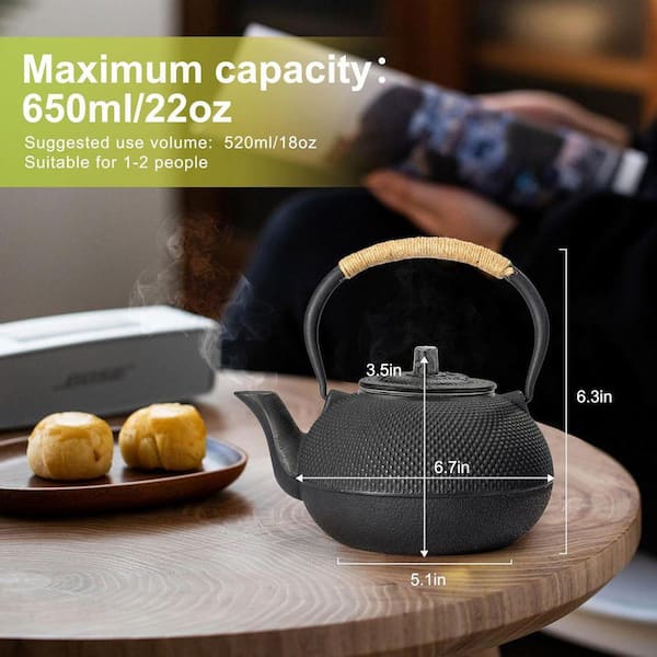 Lynzavix 1-2 Cup Black Japanese Tetsubin Tea Kettle Teapot with