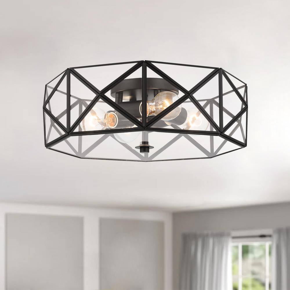 Sleek Geometric Black Glass 4-Light Flush Mount Vanity LED