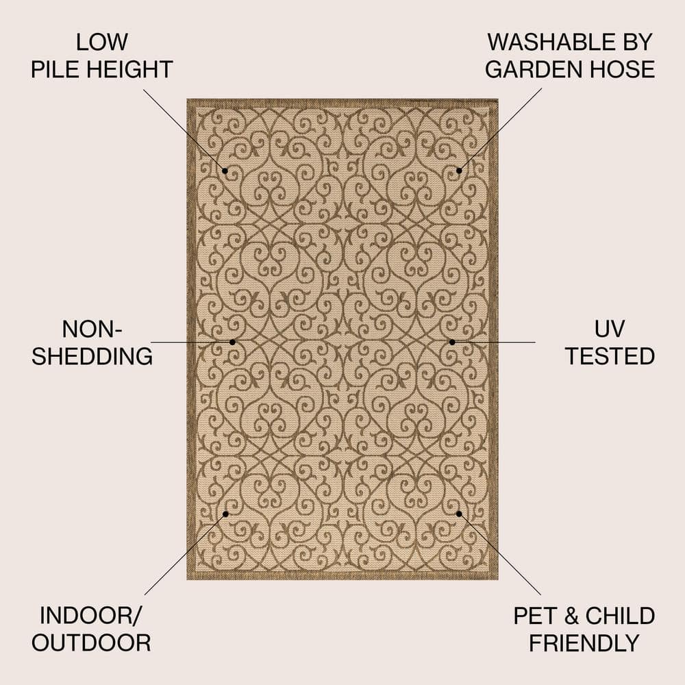 Madrid Beige and Brown Filigree Textured Weave 5x8 Area Rug