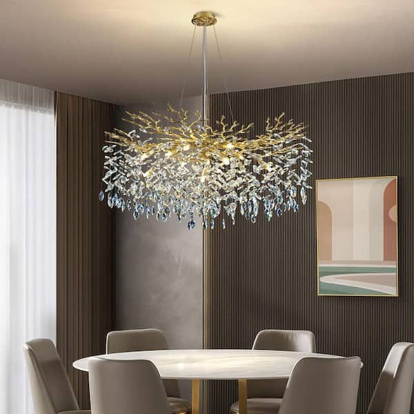 PUYRNF 40 in. 14-Light Dimmable Gold Tree Branch Chandelier