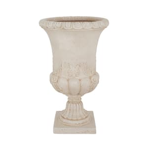 26.5 in. H. Aged White Cast Stone Sonnet Entrance Urn