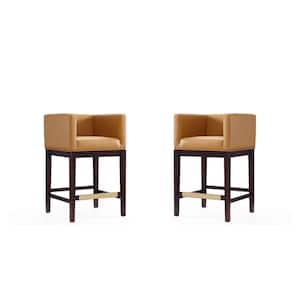 Kingsley 34 in. Camel and Dark Walnut Beech Wood Counter Height Bar Stool (Set of 2)