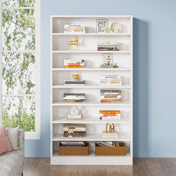 BYBLIGHT Eulas 71 in. Tall White Wood Standard Bookcase