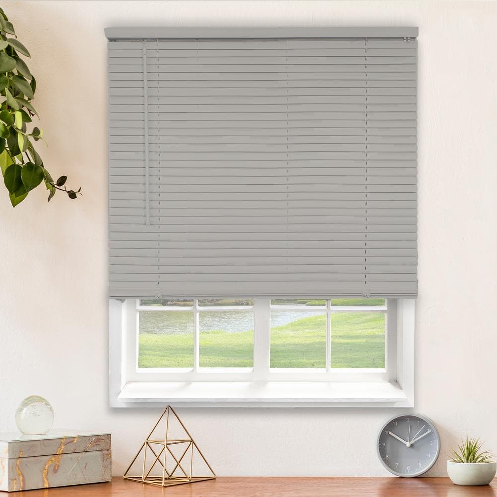 gray cordless room darkening vinyl mini blind with 1 in. slats 31 in. w x 84 in. l