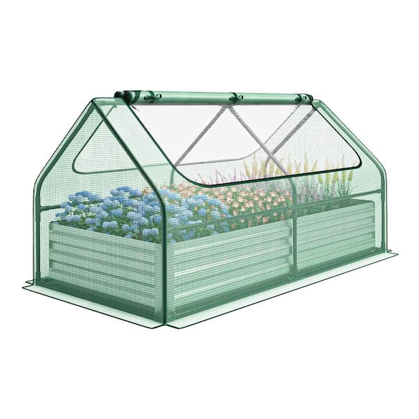 Gymax 68 in. x 33 in. x 12.5 in. Green and Silver Metal Raised Garden Bed