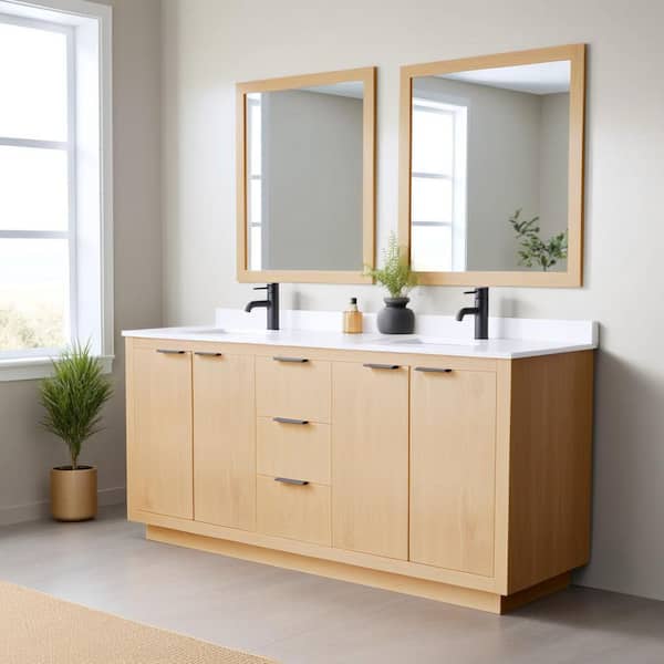 Maroni 72 in. W x 22 in. D Double Bath Vanity in Light Straw with Cultured Marble Vanity Top in White with White Basins