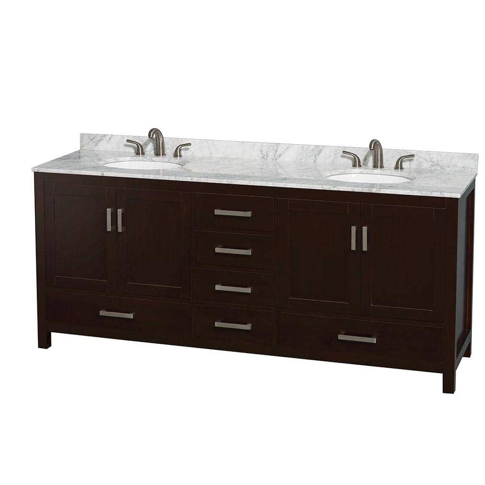 Wyndham Collection Sheffield 80 In Double Vanity In Espresso With Marble Vanity Top In Carrara White Wcs141480descmunomxx The Home Depot