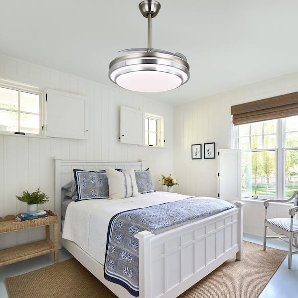 42 in. Indoor Brushed Nickel Retractable Ceiling Fan with LED Light and Remote, 6-Speed Reversible Ceiling Fans