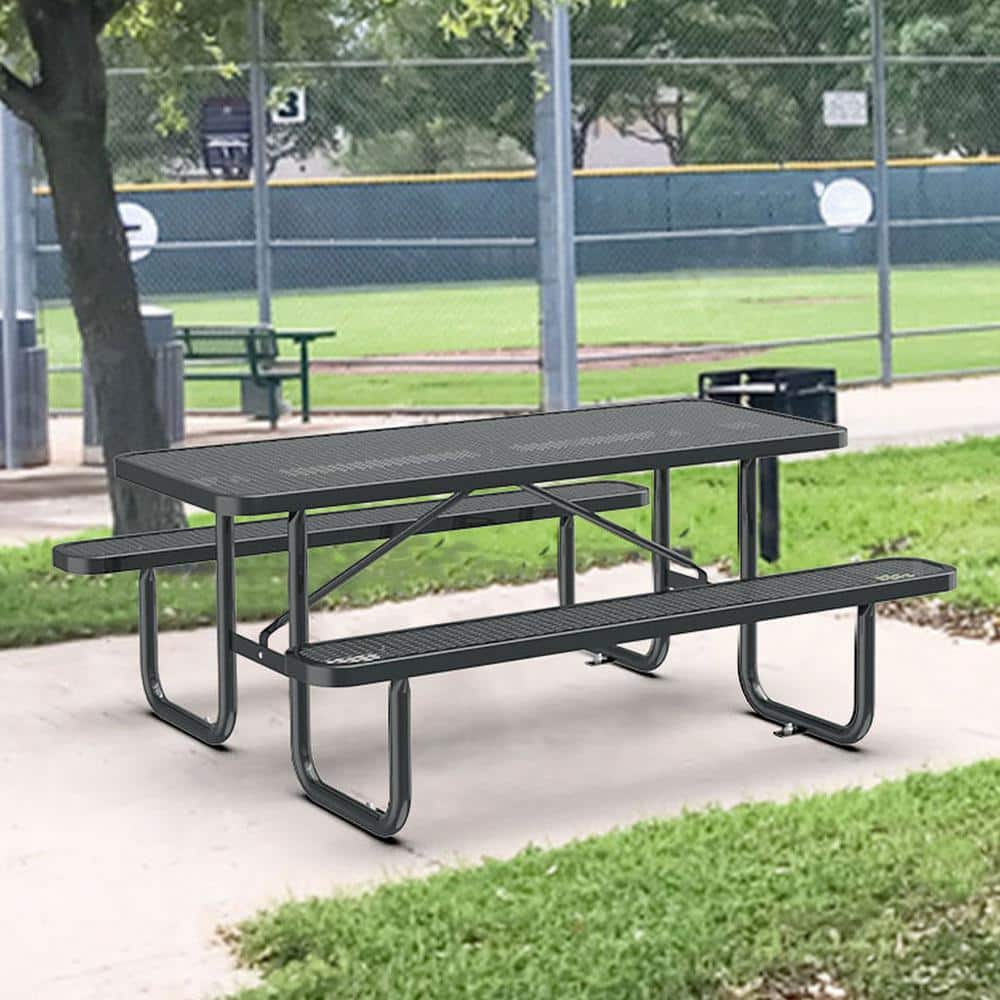 Sudzendf 72 in. Black Rectangular Outdoor Steel Frame Picnic Table ...