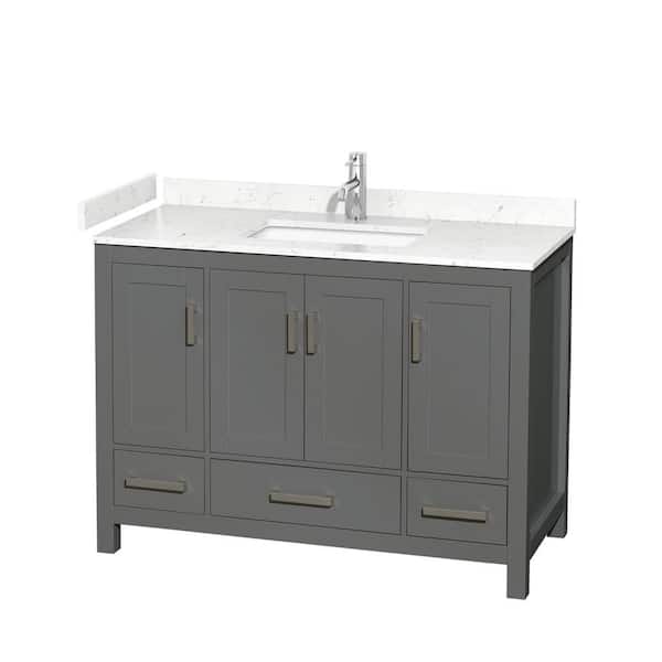 Wyndham Collection Sheffield 48 in. W x 22 in. D Single Bath Vanity in Dark Gray with Cultured Marble Vanity Top in White with White Basin