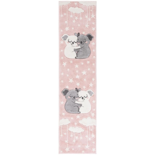 Carousel Kids 2 ft. x 8 ft. Pink/White Stars Runner Rug
