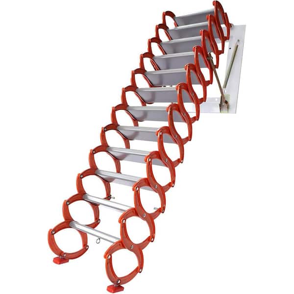 12 Steps Aluminum Alloy Wall Mounted Attic Ladder Telescopic Multi-Purpose Collapsible Attic Steps with Pull Down Orange