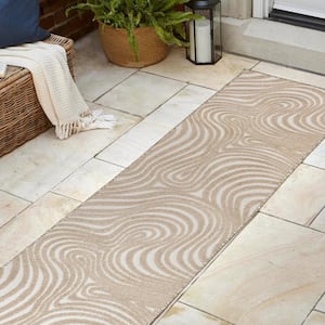 Maribo High-Low Abstract Groovy Striped Beige/Cream 2 ft. x 8 ft. Indoor/Outdoor Runner Rug