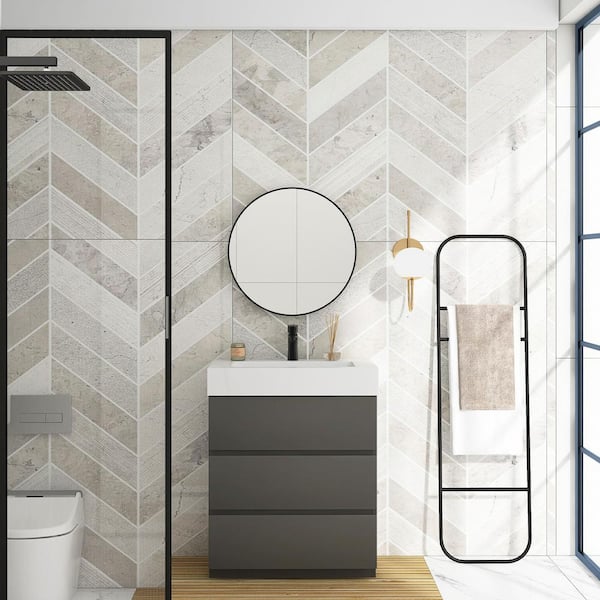 JimsMaison 30 in. W x 18 in. D x 37 in. H Single Sink Freestanding Bath Vanity in Grey with White Cultured Marble Top