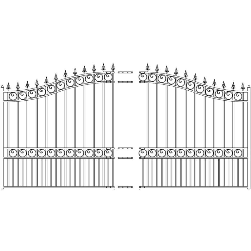 London Style Black Steel Arched Driveway Gate with Pointed Pickets