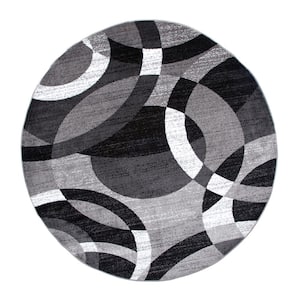 Modern Abstract Circles Gray 6 ft. 6 in. Indoor Round Area Rug
