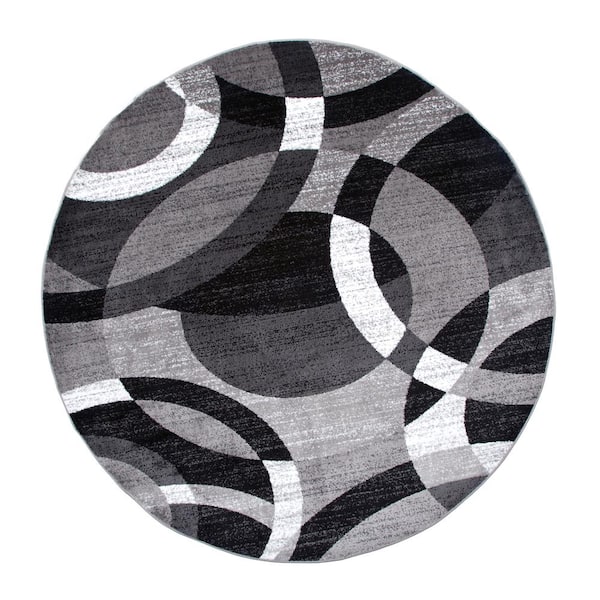 World Rug Gallery Modern Abstract Circles Gray 6 ft. 6 in. Indoor Round Area Rug