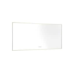84 in. W x 36 in. H Oversized Rectangular Aluminium Framed LED Light Wall Mounted Bathroom Vanity Mirror in Gold